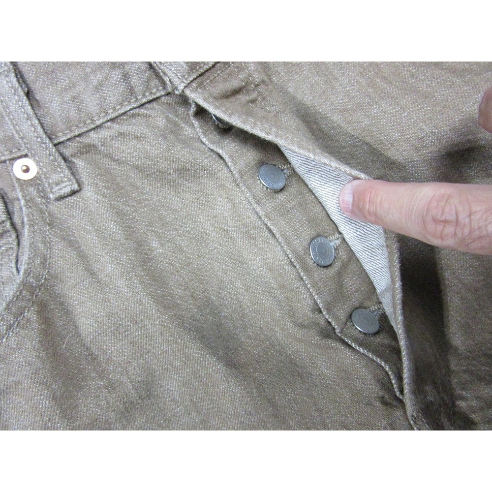 Levis 501 Jeans Mens 33x34 Brown Button Fly White Oak Cone Denim Straight Shrunk - Picture 11 of 16